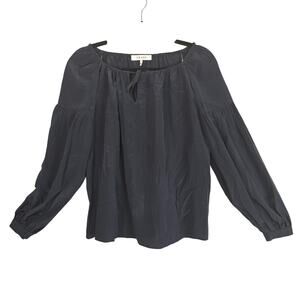 Frame Blouse Womens Small Dark Navy Blue 100% Silk Long Sleeve Top Minimalist